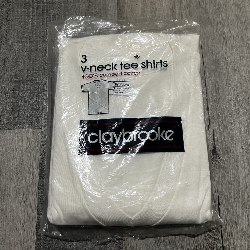 VTG Claybrooke V Neck Combed Cotton Shirts New Package of 3~NOS Men's Sz Small